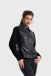 Chaqueta Mujer Efecto Cuero Negro