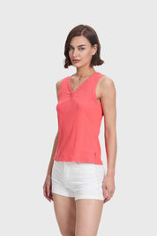 Polera Mujer Aplicación Tachas Coral