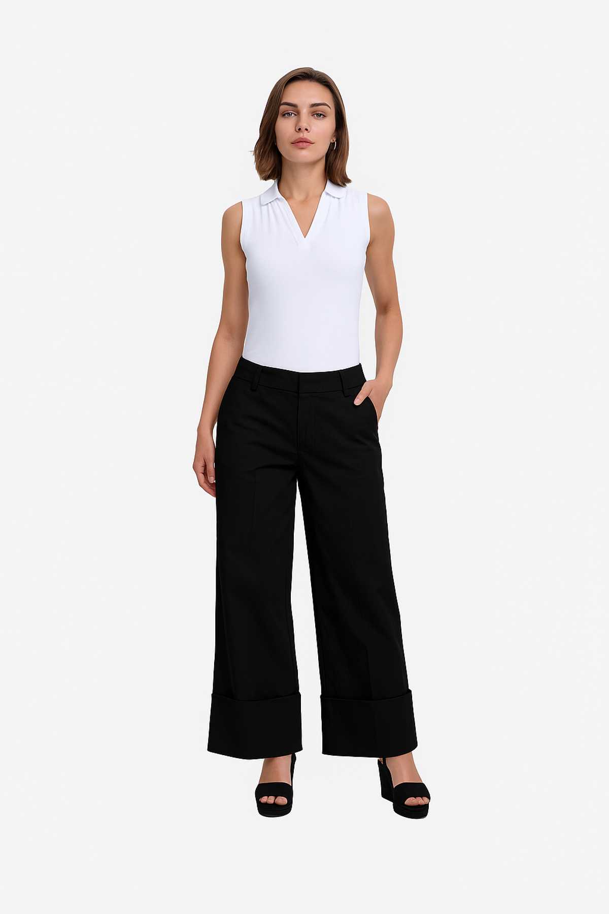 Pantalón Mujer Sastrero Basta Ancha Negro