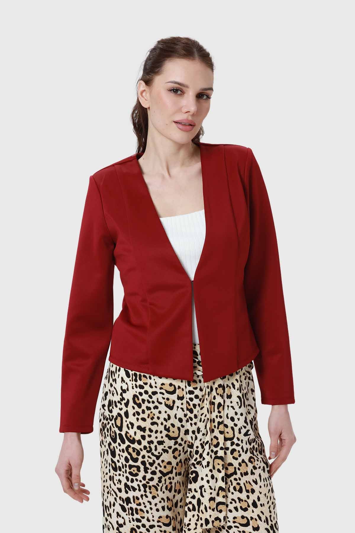 Blazer Mujer Sin Solapa Burdeo
