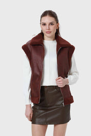 Chaqueta Mujer Efecto Cuero Corto Café
