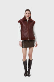 Chaqueta Mujer Efecto Cuero Corto Café