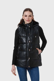 Parka Mujer Larga Efecto Cuero Negro