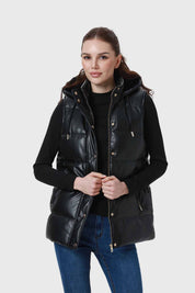 Parka Mujer Larga Efecto Cuero Negro