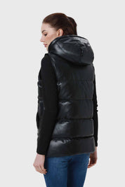 Parka Mujer Larga Efecto Cuero Negro