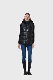 Parka Mujer Larga Efecto Cuero Negro