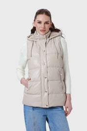 Parka Mujer Larga Efecto Cuero Arena