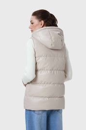 Parka Mujer Larga Efecto Cuero Arena