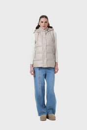 Parka Mujer Larga Efecto Cuero Arena