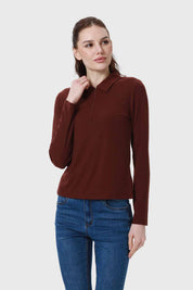 Polera Mujer Medio Cierre Estampado Café
