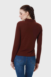 Polera Mujer Medio Cierre Estampado Café