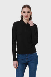 Polera Mujer Medio Cierre Estampado Negro