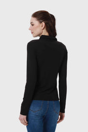 Polera Mujer Medio Cierre Estampado Negro