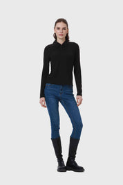 Polera Mujer Medio Cierre Estampado Negro