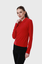 Polera Mujer Medio Cierre Estampado Rojo