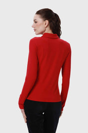 Polera Mujer Medio Cierre Estampado Rojo