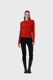 Polera Mujer Medio Cierre Estampado Rojo