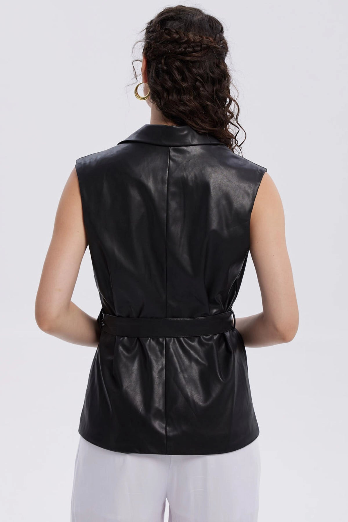 Chaqueta Mujer Efecto Cuero Lisa Negro