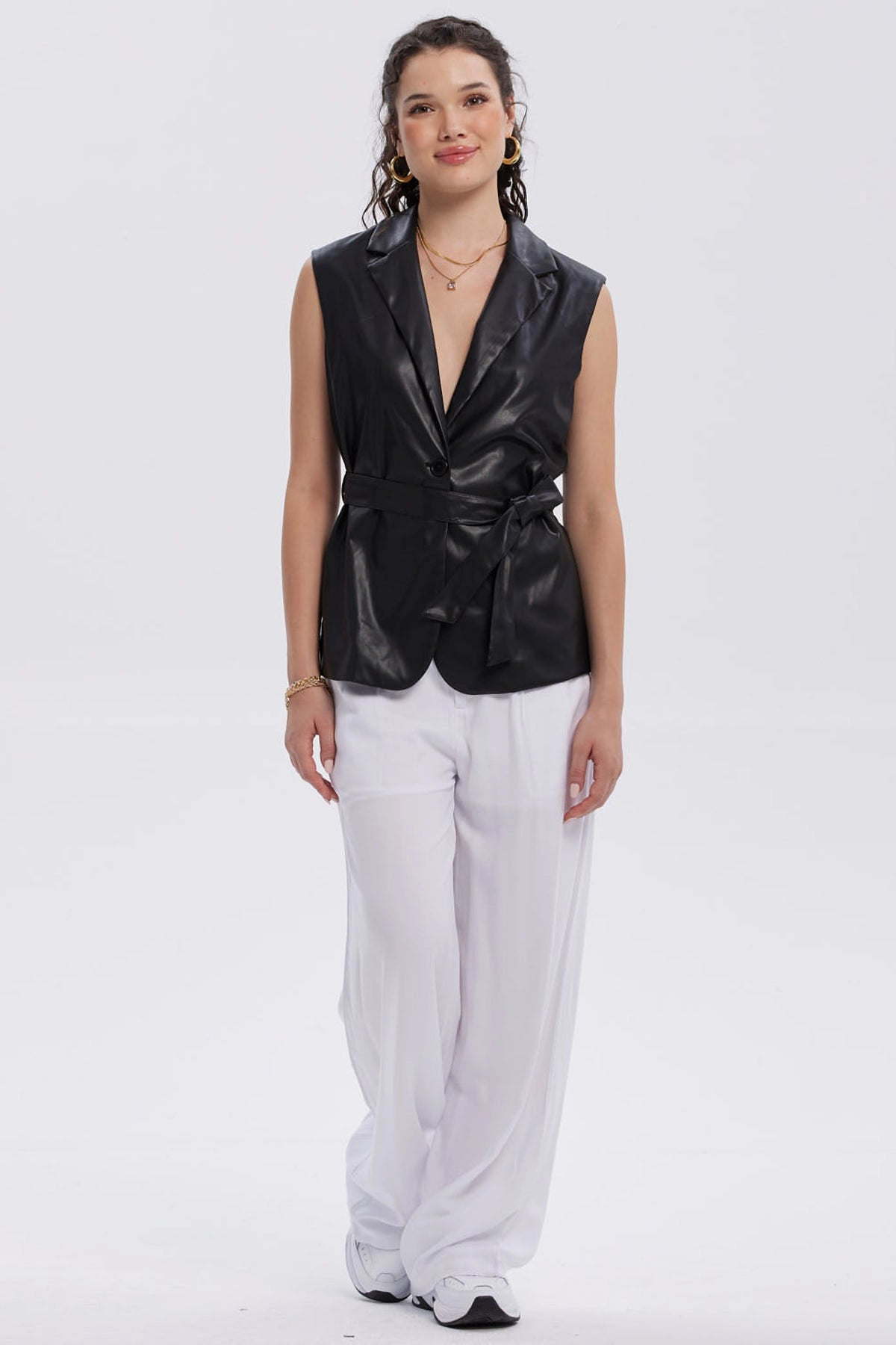 Chaqueta Mujer Efecto Cuero Lisa Negro