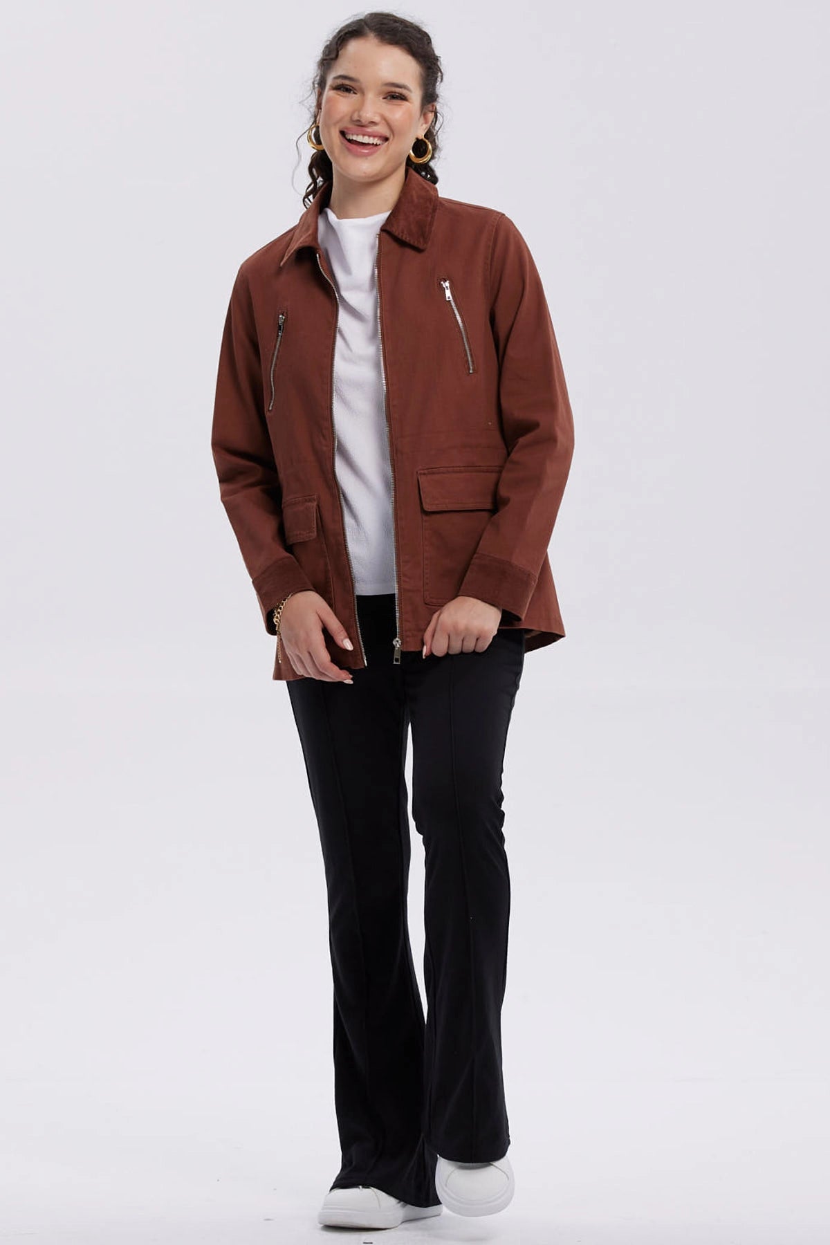 Chaqueta Mujer Gabardina Cafe
