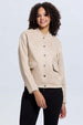 Chaqueta mujer antelina beige casual con botones frontales