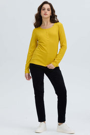 Polera Mujer Botón Rib lisa Amarillo