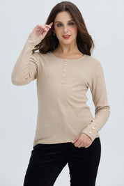 Polera Mujer Botón Rib lisa Beige