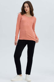 Polera Mujer Botón Rib lisa Coral