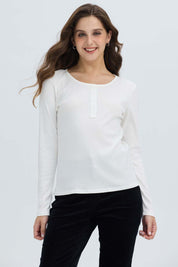 Polera Mujer Botón Rib lisa Crudo