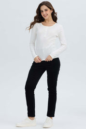 Polera Mujer Botón Rib lisa Crudo
