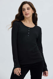 Polera Mujer Botón Rib lisa Negro