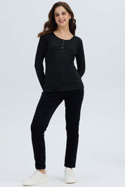 Polera Mujer Botón Rib lisa Negro