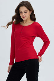 Polera Mujer Botón Rib lisa Rojo Oscuro