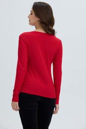 Polera Mujer Botón Rib lisa Rojo Oscuro
