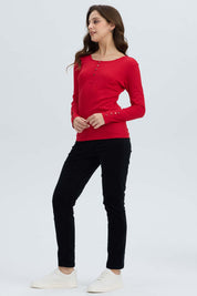 Polera Mujer Botón Rib lisa Rojo Oscuro