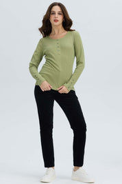 Polera Mujer Botón Rib lisa Verde Musgo