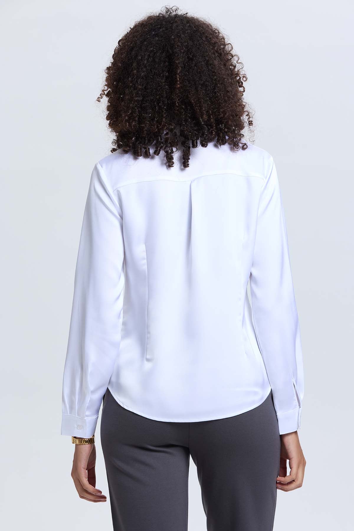 Blusa Mujer Satinada Abotonada Blanco