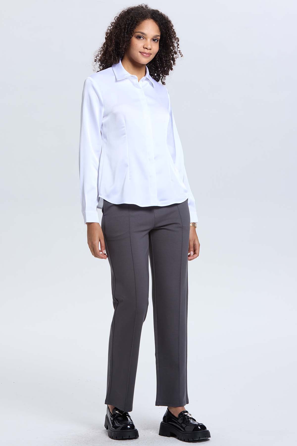 Blusa Mujer Satinada Abotonada Blanco