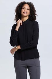 Blusa Mujer Satinada Abotonada Negro