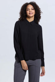 Blusa Mujer Satinada Abotonada Negro