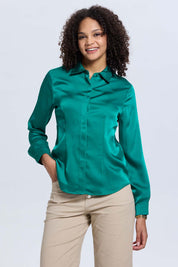 Blusa Mujer Satinada Abotonada Verde