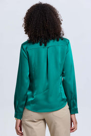 Blusa Mujer Satinada Abotonada Verde