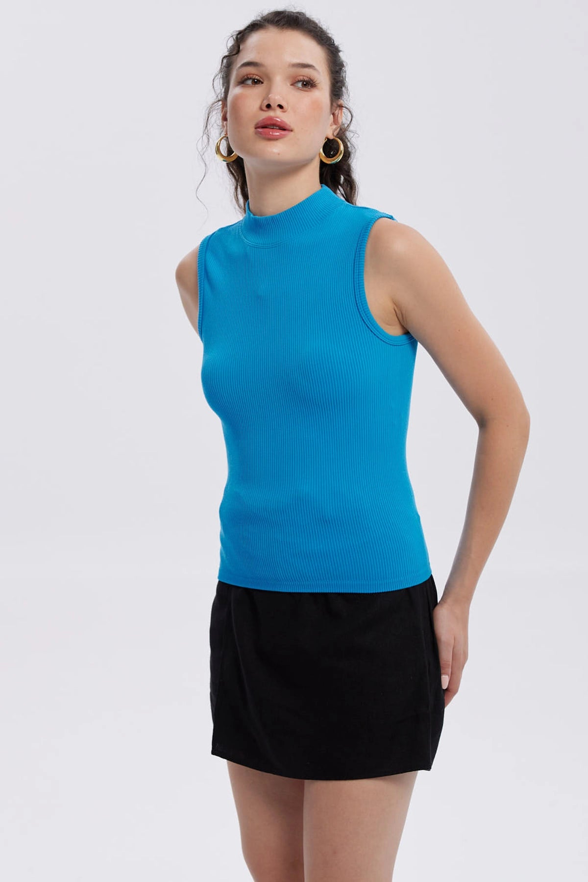 Polera Mujer Rib Azul Claro