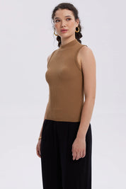 Polera Mujer Rib Café Claro