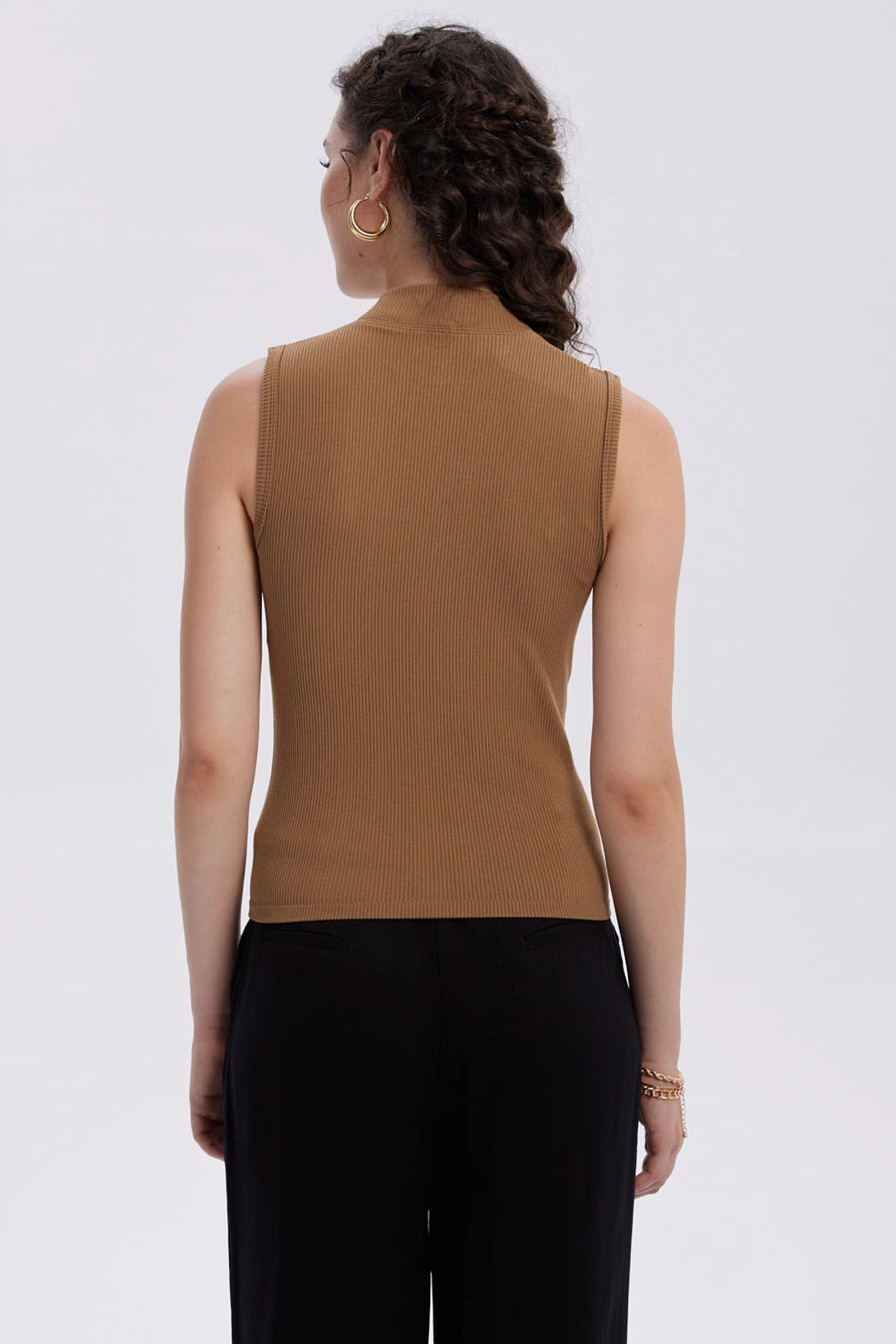 Polera Mujer Rib Café Claro