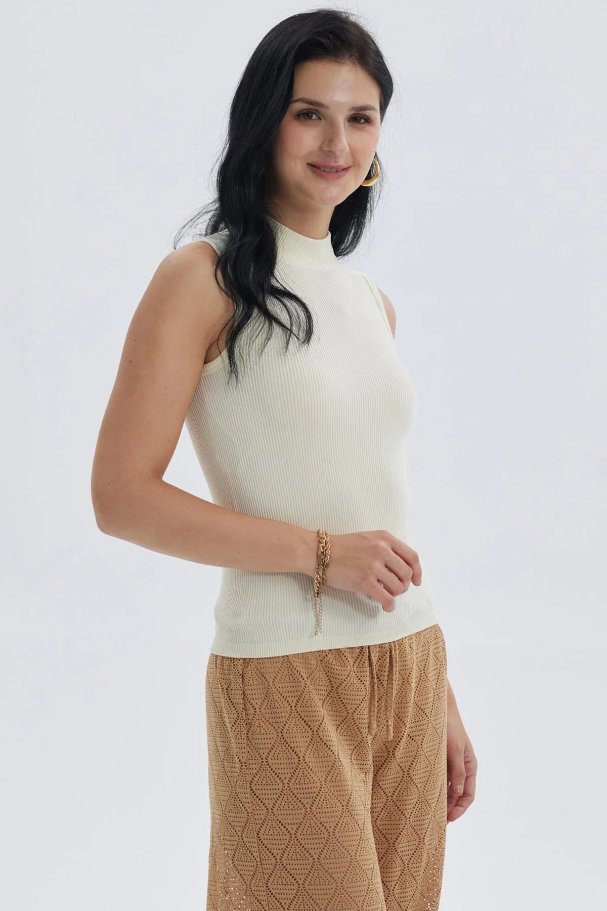 Polera Mujer Rib Crema