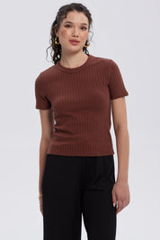 Polera Mujer Rib Crop Lisa Café
