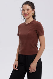 Polera Mujer Rib Crop Lisa Café