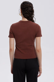 Polera Mujer Rib Crop Lisa Café