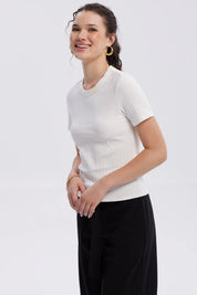 Polera Mujer Rib Crop Lisa Crudo